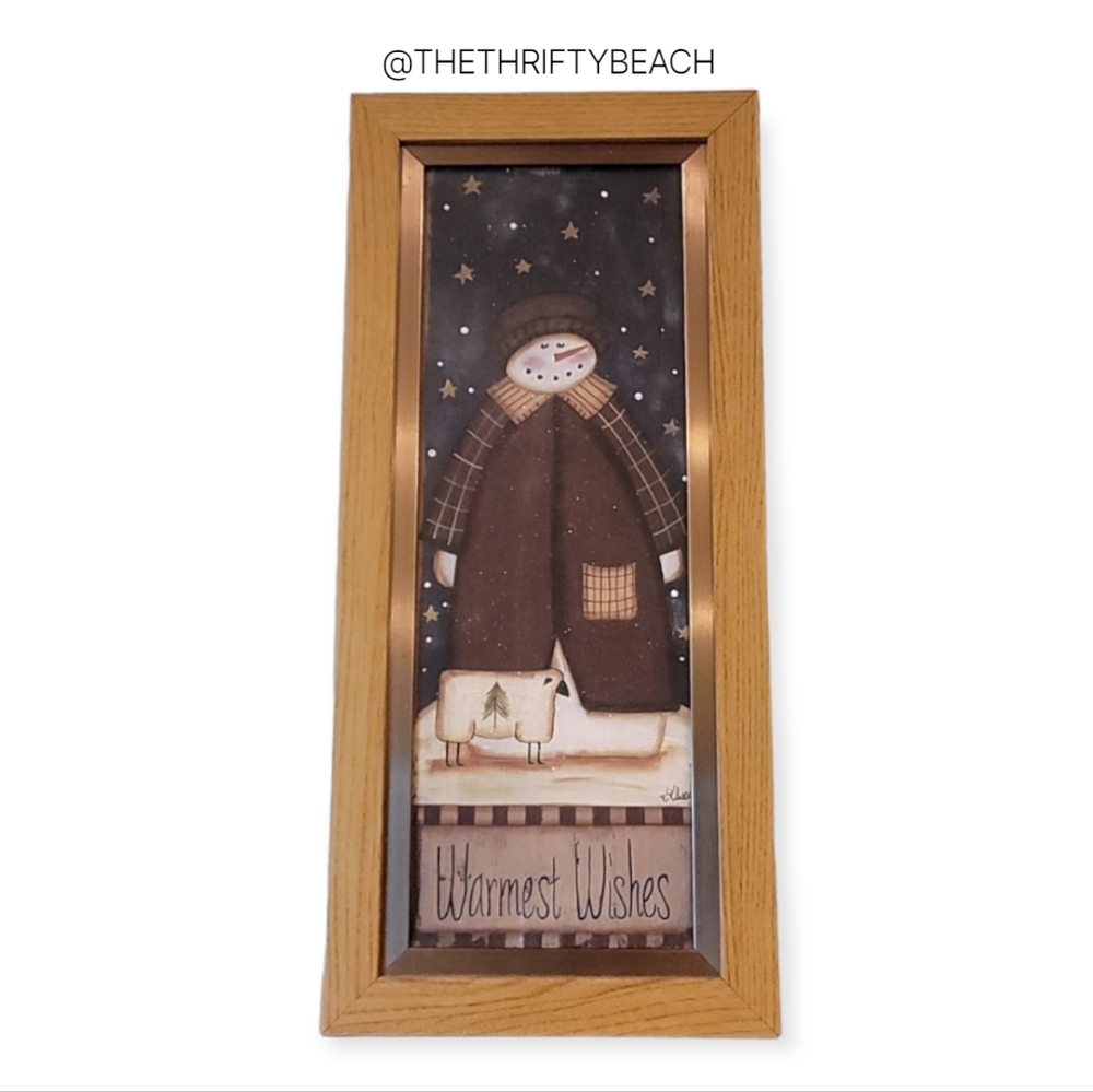 Vintage Kim Klassen "Warmest Wishes" Framed Folk Art Snowman Print